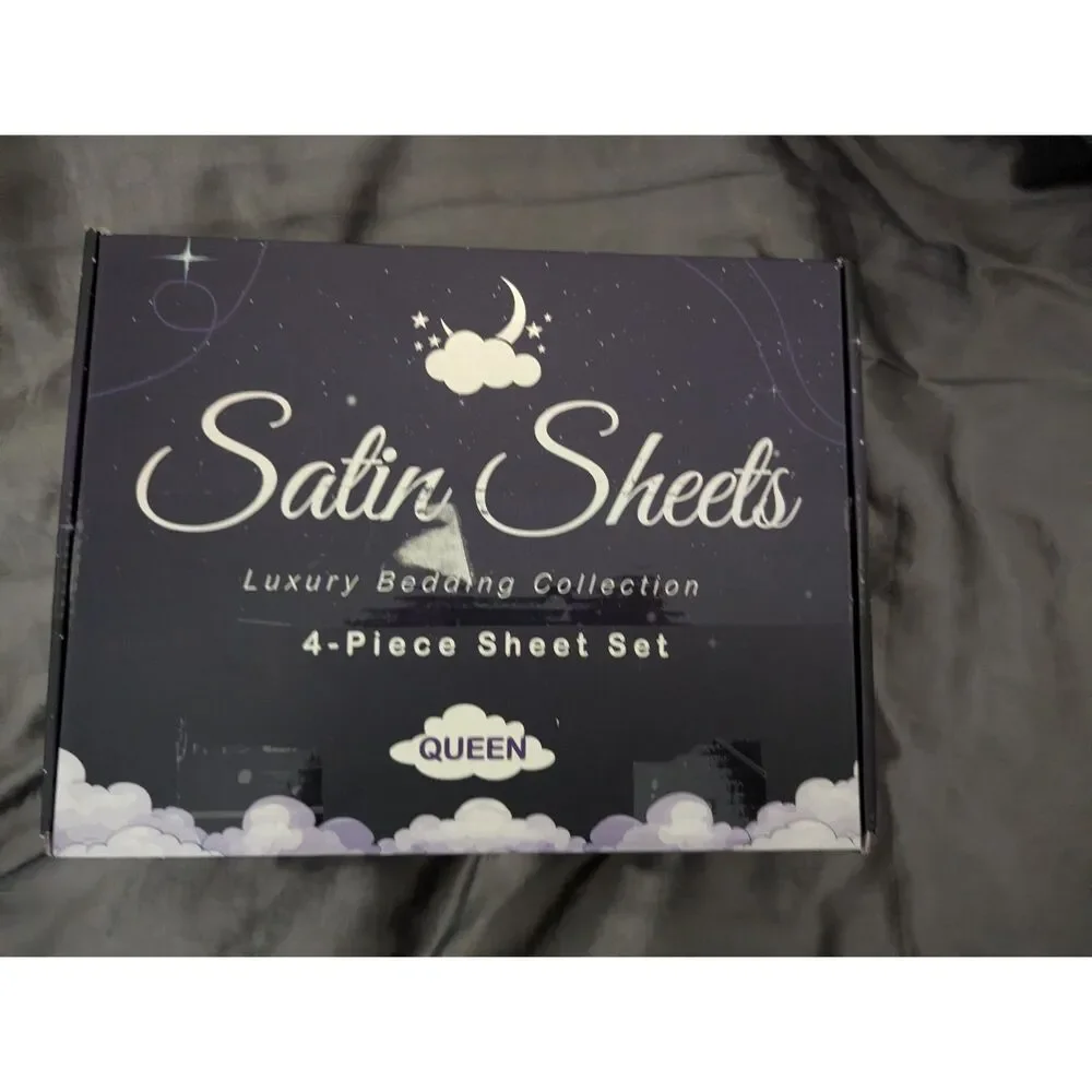 Satin Sheets Queen 4 Piece Silky Bed Set 15" Deep Pocket (White) OPENED - Picture 7 of 8